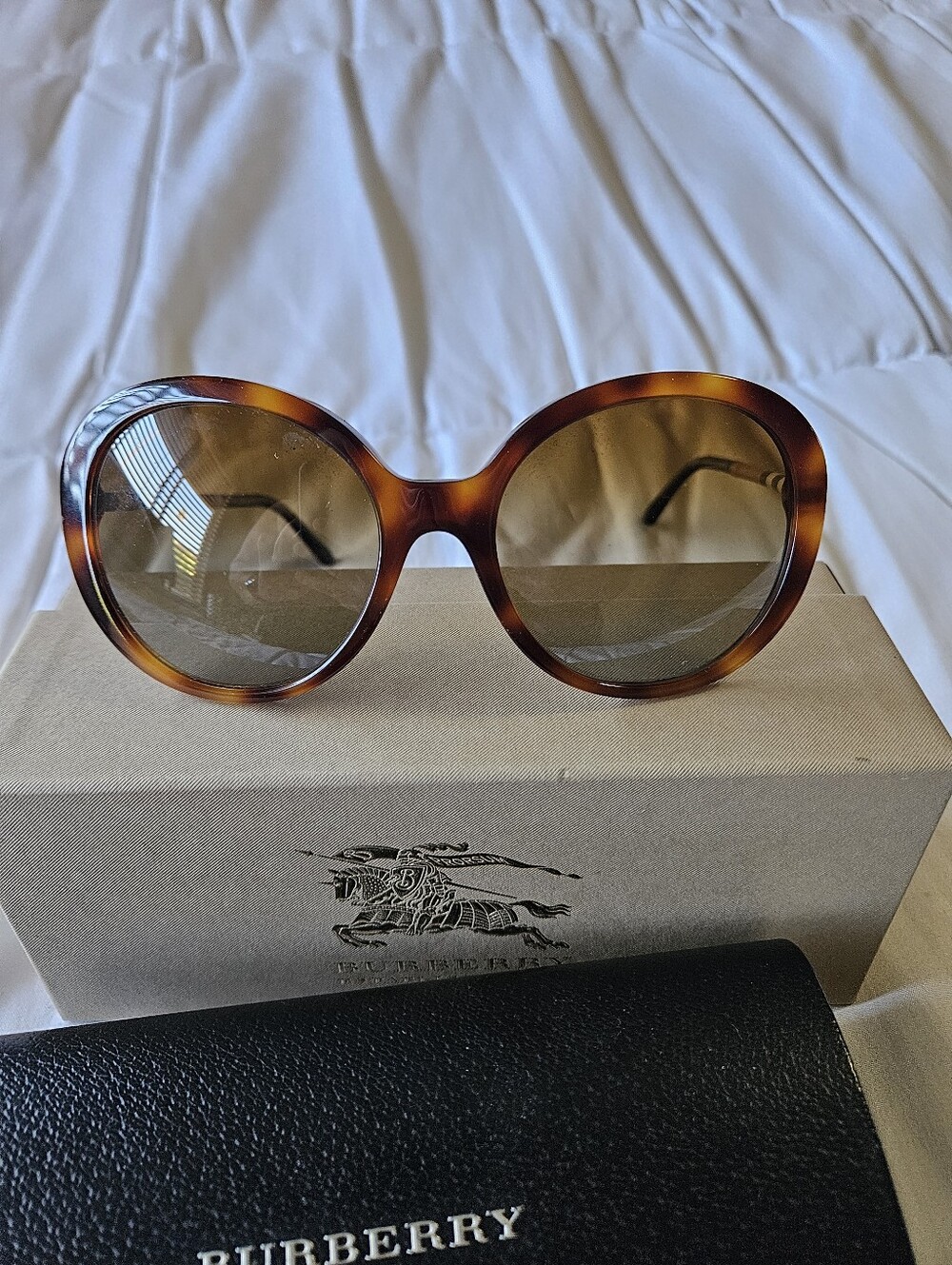 Burberry BE4239Q Havana Tortoise Oversized Round Sunglasses Polarized